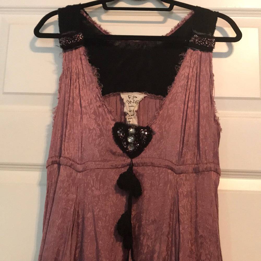 Free people pink & black fringe dress - size med